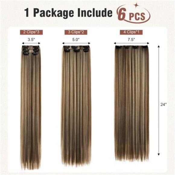 6PC Clip in Hair Extensions Chocolate x Blonde - Picture 4 of 6